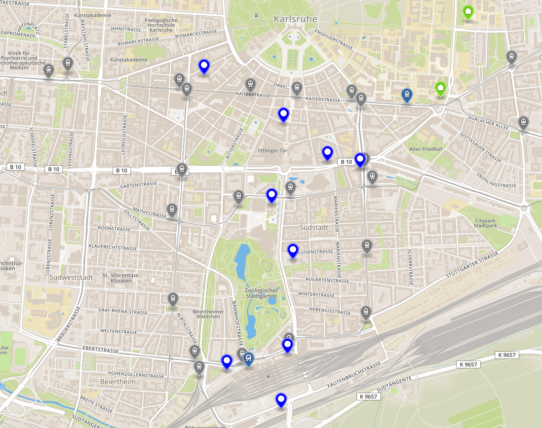 Hotels and tram stops